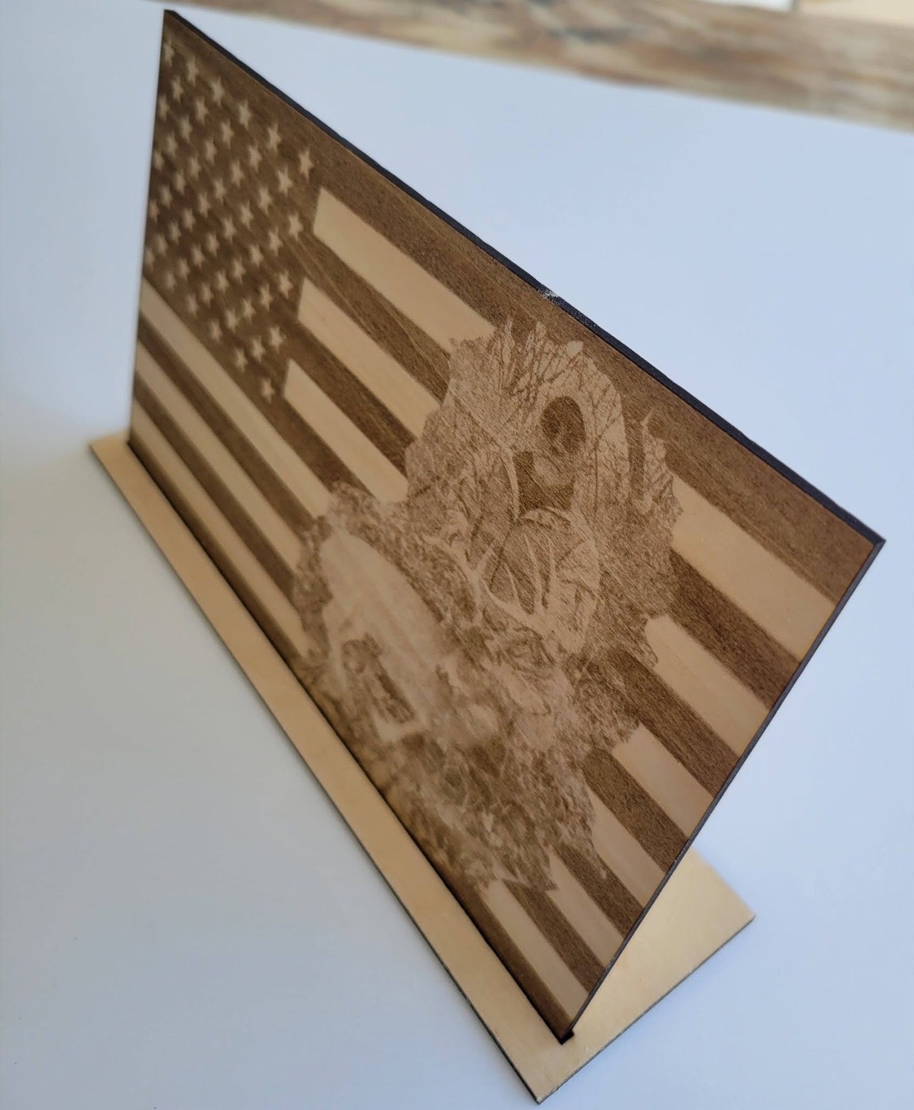 Photo-engraved wooden flag
